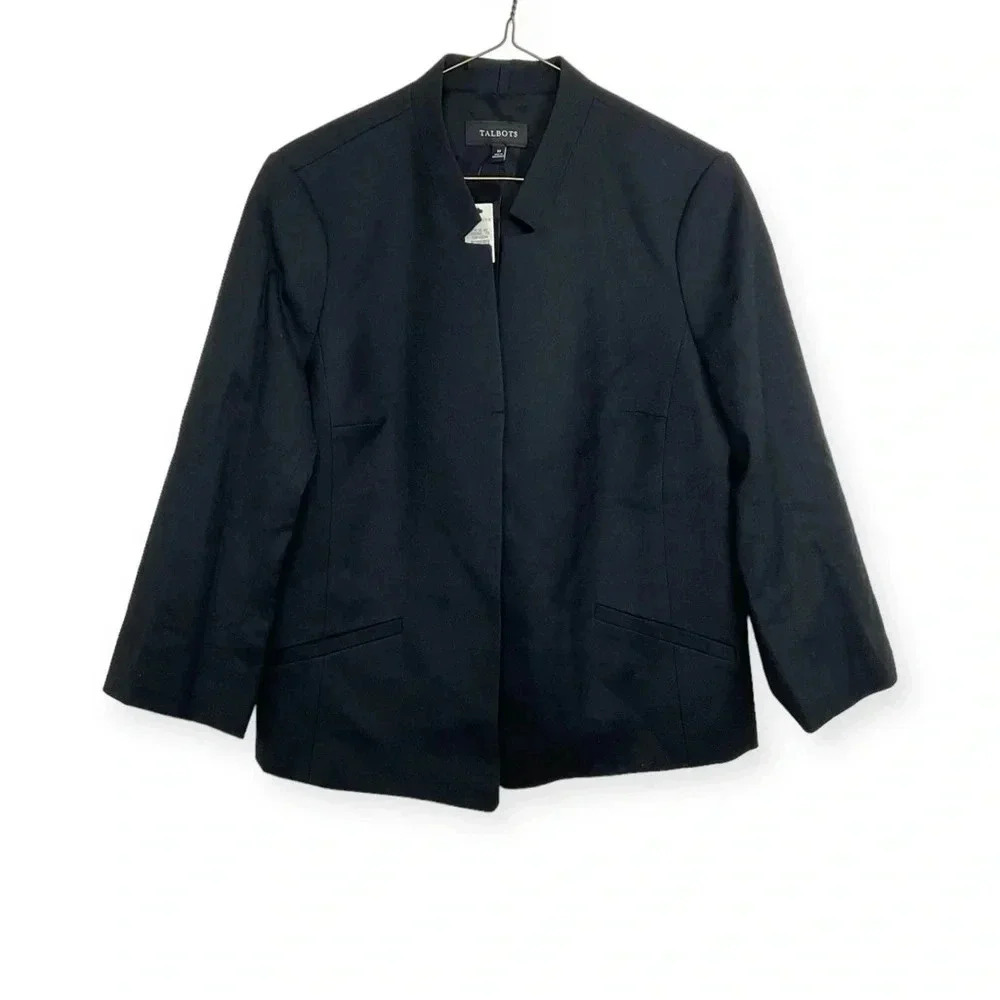 Talbots Black Open Front Wool Blazer Size 10